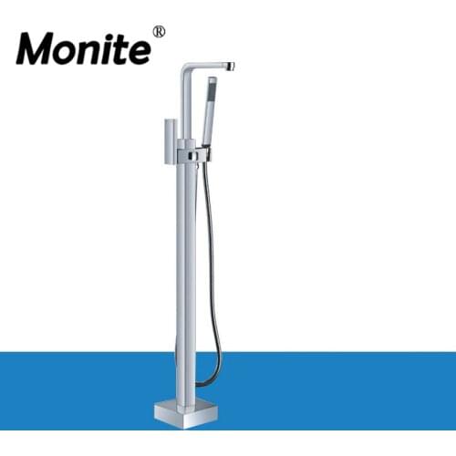 Monite Solid Brass Chrome Polished Floor Stand Bathroom Bath Faucet Bath & Shower Faucets Set 2 Functions Mixer Tap Faucet