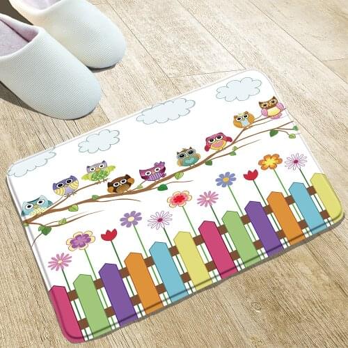 Cartoon Owl Bathroom Mats Various small Animals Entrance Welcome Rugs Kitchen Corridor Flannel Water Absorption Non-Slip Carpets