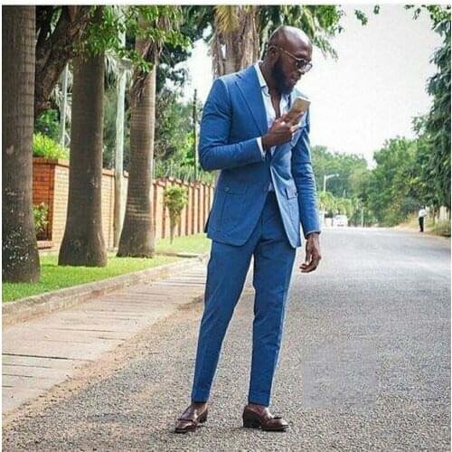 Bespoke Roya Formal Hombres Plus Size XS-6XL Office Business Wedding Party SuitBule Notch Lapel Two Button Men Suits(JacketPant)