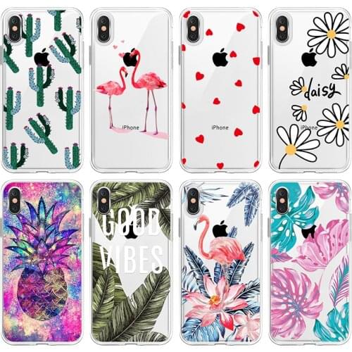 Cartoon Tropical Flower Flamingo Cactus Case For iPhone 12 11 Pro Max X XR XS Max 7 8 Plus SE Soft Bumper Transparent Back Cover
