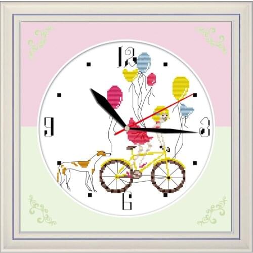 Happy girl cross stitch kit 14ct 11ct count print canvas wall clock stitching embroidery DIY handmade needlework
