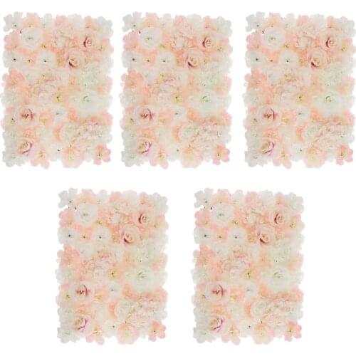 Pack of 5 Silk Flower Wall Panels Wedding Stage Decor Flower Arrangement White and Champagne