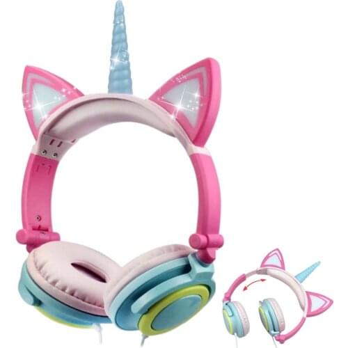 Unicorns Wired Headphones Funny Kids Headphone with Led Light Girl Gamer PC Earphone Foldable Music Gaming Overear Headset