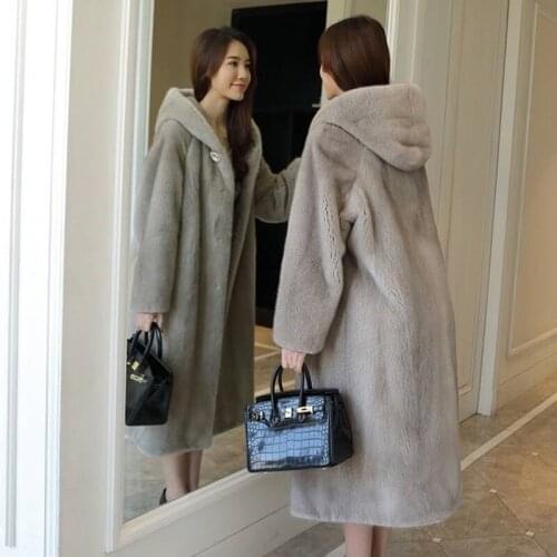 2020 New Women Winter Faux Fur Warm Long Coat Long Sleeve Female Thick Mink Coat Casual Loose Hooded Oversize Outwears LU1215
