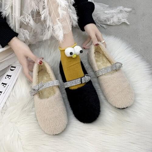 New Fashion Buckle crystal Casual Plush Shoes Winter Women shoes Peas Shoes Female Wear Wild Warm Lazy shoes U16-04