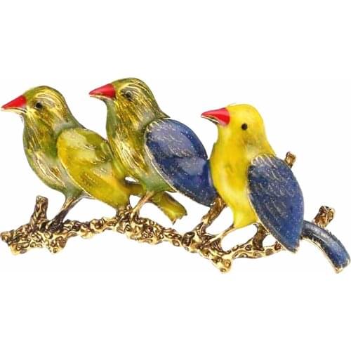 OneckOha Enameled Yellow Three Birds Brooches Zinc Alloy Animal Pin Womens Garment Accessories