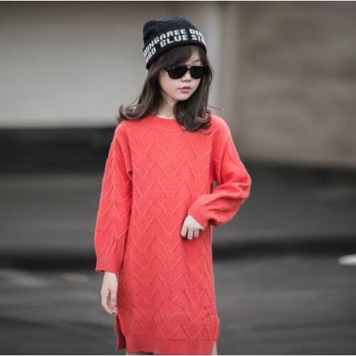 Autumn Winter Teenage Girl Dress Long Sleeve Cotton Ruffles Princess Dresses Kids Knitted Pleated Fashion Baby Dress 10 12 14 16