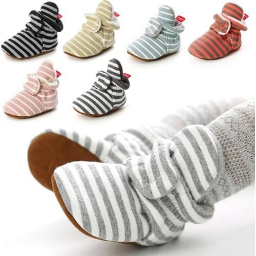 Autumn Winter Baby Cotton Shoes Plus Velvet Thicken Striped Warm Socks Shoes Toddler Girl Boy Anti-Slip Soft Sole Crib Shoes