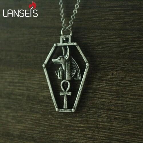 Lanseis 1pcs Egyptian women necklace Jewelry Cartouch God Anubis men Pendant Stainless steel chain