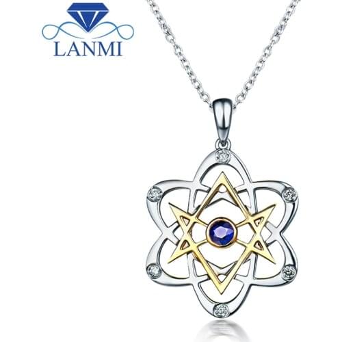 Star Shape Real 9K Two-tone Gold Round Sapphire Pendant Necklace Wholesale Party Gemstone for Girl