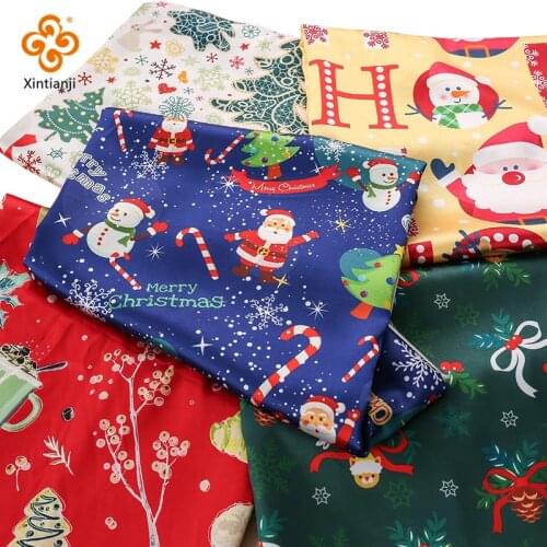 Xintianji Christmas Cartoon Print Satin Fabric Holiday Decorations Polyester Cloth Supplies for Home Party Arranged Sewing Cloth