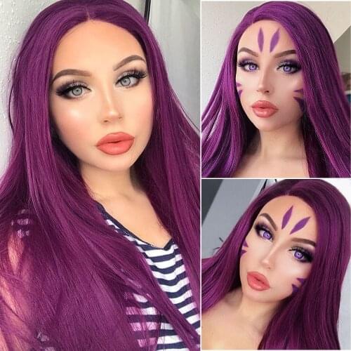Synthetic wig Purple/Red/Orange/Dark Purple/Brown/Color mixing Lace Front Wigs Long Straight wigs for women Heat Resistant