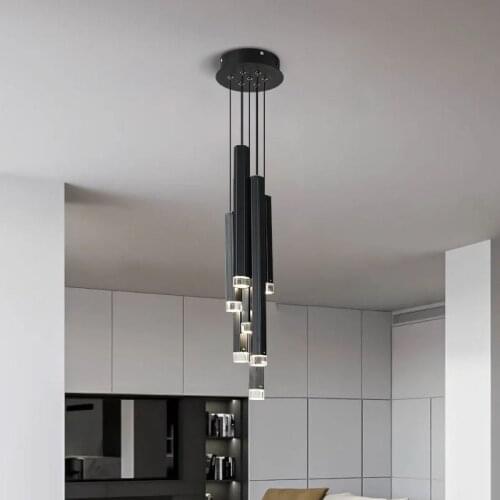Modern Minimalist LED Chandelier Black Dining Room Island Hanging Light Aluminum Bar Coffee Shop Restaurant Deco Pendant Lamp