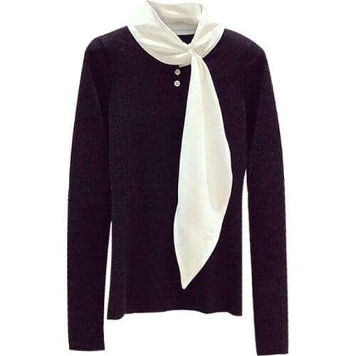 Lace-up Bow Sweater Women Slim Fit Knitwear Spring Autumn New Female Fashion Knitted Tops Pull Femme White Black