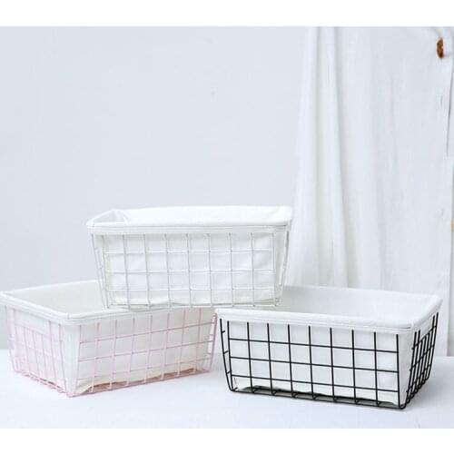 Fabric Storage Basket with Iron Shelf Household Small Toy Desktop Storage Box for Snack Home Makeup Organizer Mask Storage Bag