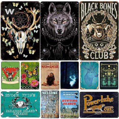 Vintage Deer Metal Tin Sign Retro Wall Sticker Metal Poster Tin Plaque Shabby Wall Stickers Metal Plaque for Man Cave Club Decor