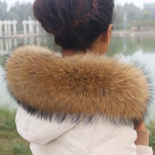 100% Real Fur Collar For Parkas Coats luxury Warm Natural Raccoon Scarf Women Large Fur Collar Scarves Male Jackets coat