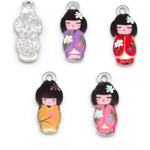 Wholesale Metal Zinc Alloy Japanese Doll 8x21mm Enamel Pendant Bracelet Necklace For Fashion Jewelry Findings Making For Wome