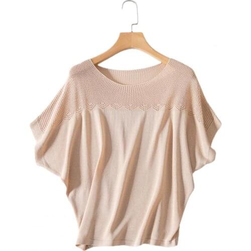 2021 New Summer Casual Comfortable Solid Color Blouse Bat Sleeve Oversize Female Ladies Hollow Out Short Sleeve Blouse for Work