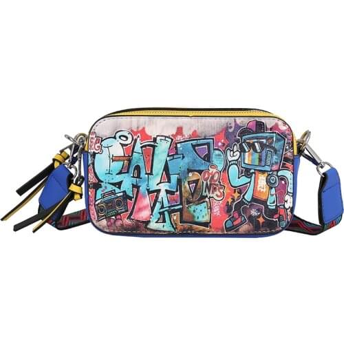 Fashion Graffiti Printing Women Messenger Bags Small Flap Crossbody Bags Luxury Pu Womens Bag Ladies 2021 New Shoulder Bag Lady