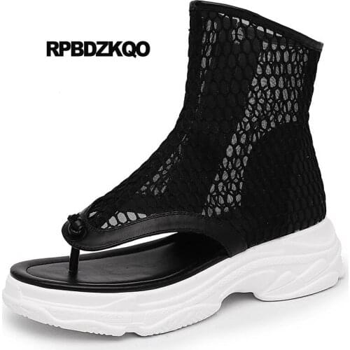 Flatform White Platform Boots Black Women Sneakers Muffin Open Toe Shoes Sandals Wedge Summer Cutout Casual Ankle Mesh Cut Out
