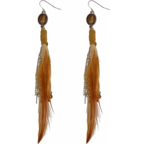 Idealway Handmade Brown Feather Drop Earrings For Women Boho Long Tassel Earring Ethnic Tassel Fashion Jewelry brincos Vintage