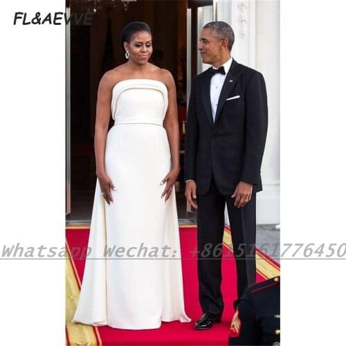 White Evening Dress Long 2021 A Line Strapless Elastic Satin Floor Length Formal Evening Gown for Women