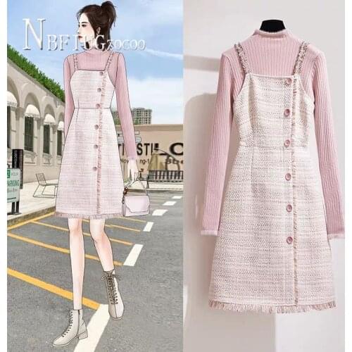2020 Autumn Winter Woolen Dress And Sweater Women Sets Temperament Female Sets