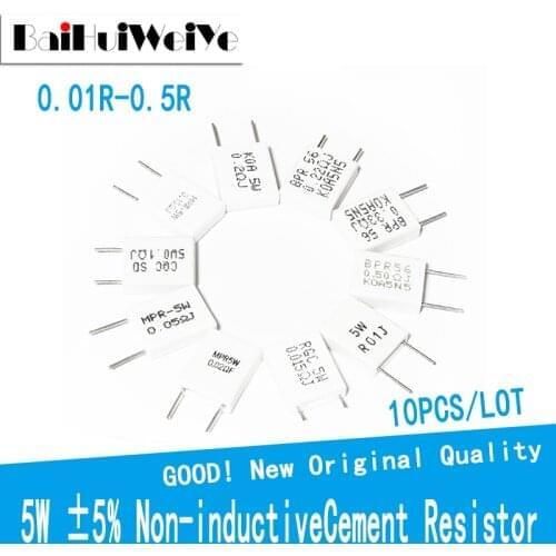 10pcs BPR56 5W Non-Inductive Ceramic Cement Resistor 0.01-0.5 ohm 0.01R 0.015R 0.022R 0.033R 0.05R 0.1R 0.15R 0.25R 0.5R ohm