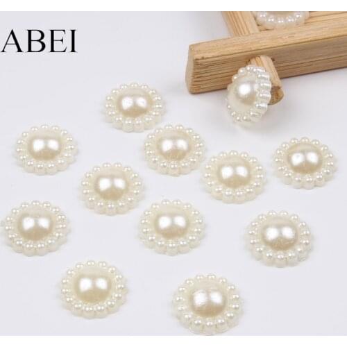 100pcs 12mm Imitation Pearls Half Round Flatback Flower Beads For Scrapbook Cards Decoration DIY Jewelry Crafts Loose Beads