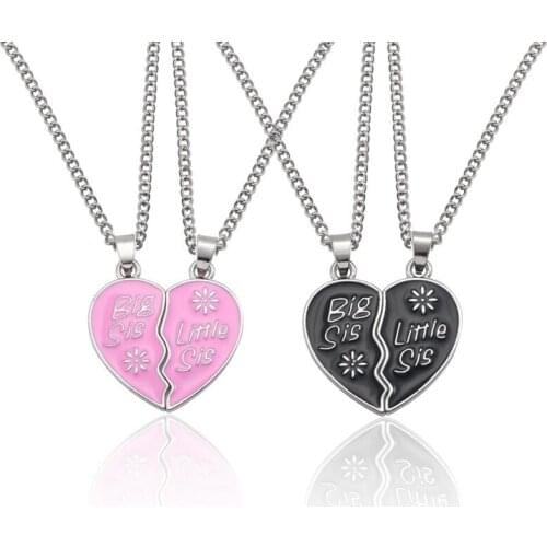 2 Pcs/Set Letters Big Sis Little Sis Necklaces Puzzle Heart Necklace For Women Chain Choker Pendant Necklace BFF Jewelry