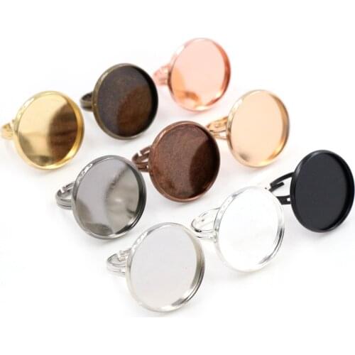 20mm 10pcs/Lot Classic 9 Colors Plated Brass Adjustable Ring Settings Blank/Base,Fit 20mm Glass Cabochons,Buttons;Ring Bezels