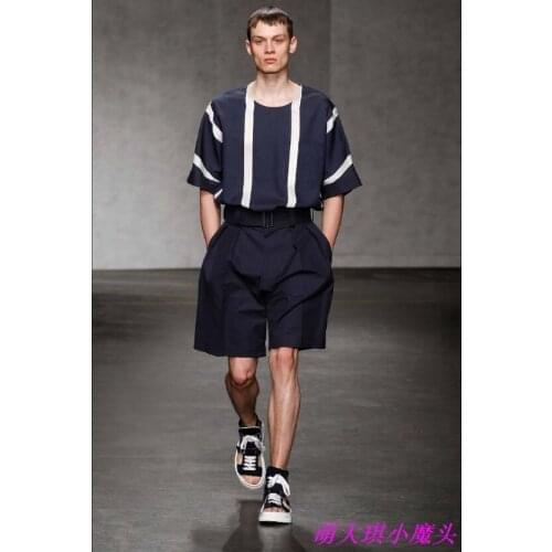 27-46 Original Summer New Tide Men Loose Silhouette Short Pants Hairstylist Straight Side Solid Color Thin Five Points Shorts