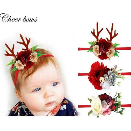 3 Pcs Christmas Baby Headbands Lovely Antler Pine Cone Elastic Hair Bows Bands for Baby Girls Kids Cute Hair Accessories