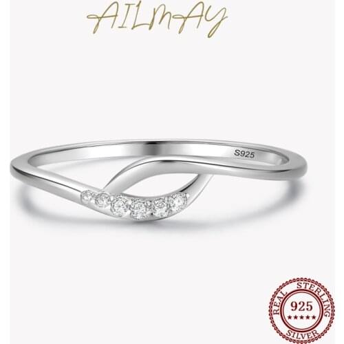 Ailmay Genuine 925 Sterling Silver Jewelry Elegant Sparkle CZ Interwoven Ring For Women Minimalist Fine Jewelry 2021 New Style