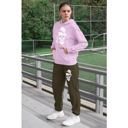 Angemiel Wear Pippolu Hat Skeleton Man Women Tracksuit Set Pink Hooded Sweatshirt Green Sweatpants