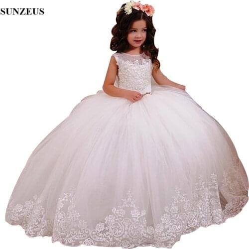 Custom-made Ball Gown Tulle Flower Girl Dresses For Wedding Sequins Beaded Appliques Puffy Party Gowns For Children FLG092