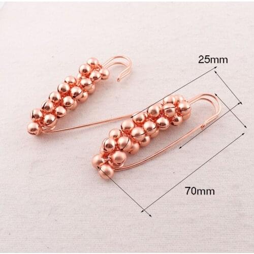 2 3/4"(70mm) Rose Gold Safety Pins With Jingle Bells Brooch Stitch Markers Metal Brooch Bar Safety Pins Fasteners -4 PCS