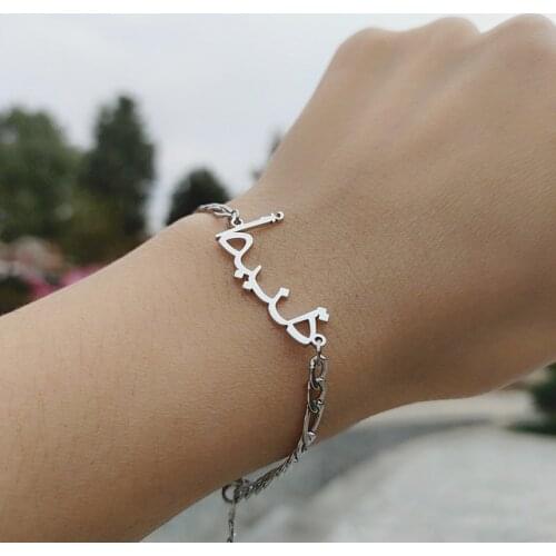 Custom Arabia Name Bracelet For Women Personalized Bangle Stainless Steel Figaro Chain Fashion Cuff Bangle Gift for Her