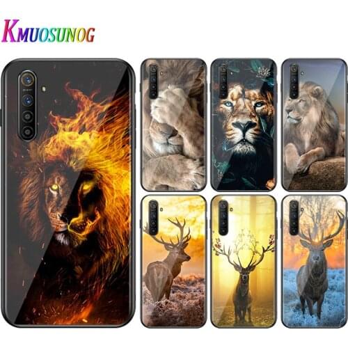 For OPPO A5 A9 2020 F7 Phone Cover Animal Deer Lion Art for OPPO Reno 2 Z 2Z 2F 3 4 Pro 5G Bright Black Phone Case