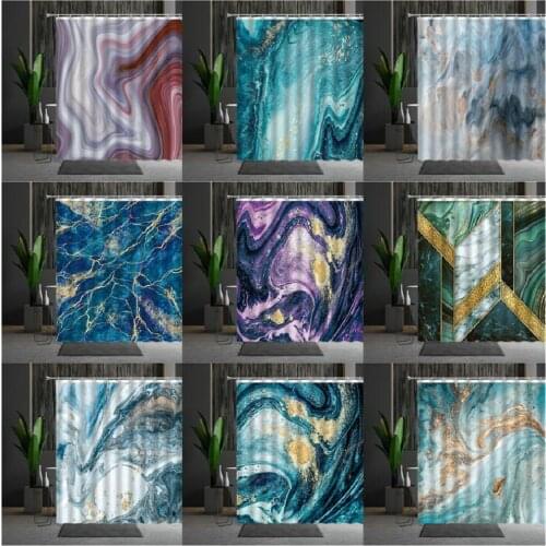 Color Geometric Pattern Marbling Bathroom Shower Curtain Bathtub Partition Bathroom Decoration Hanging Curtains Multiple Size