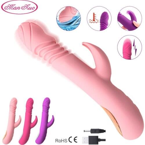 Erotic Heating Thrusting Rabbit Vibrator Waterproof Rotating Dildo Vibrator G Spot Clitoris Stimulator Adult Sex Toys for Woman