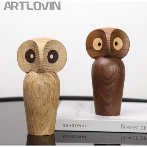 New Arrival Creative Nordic Denmark Solid Wooden Owl Ornament Home Decoration Figurines Mascot Nice Wood Animal Puppet Kids Gift