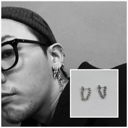 Fashion KPOP GD G-Dragon Ear Bone Link Chain Stud Earrings Korean Star Jewelry For Mens Womens Titanium Steel Punk Earring