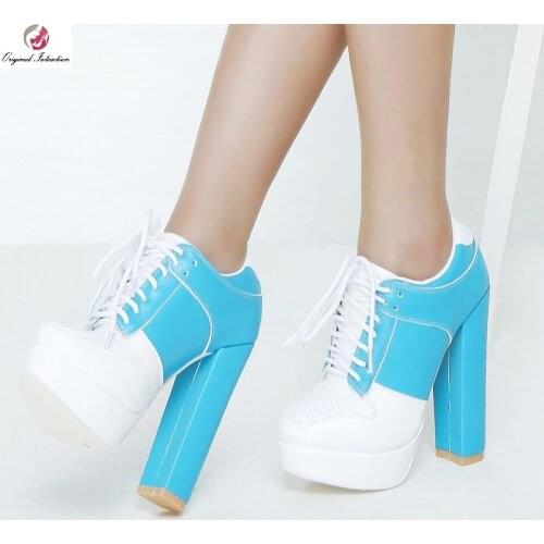 Fashion Platform Boots Women Square Heels Ankle Boots Winter Pointed Toe Cross Tied Lace Up Female Botas Mujer Plus Size 35-40