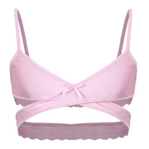 Mens Sissy Lingerie Bras Top Adjustable Spaghetti Straps Cross Over Back Wirefree No Padded Bra Tops Bralette Gay Underwear