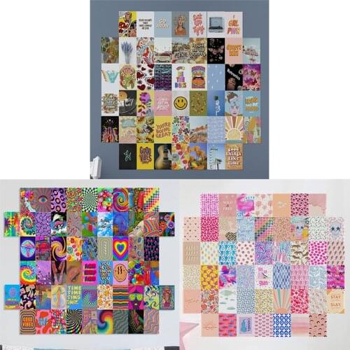 50Pcs Bright Warm Color Theme Aesthetic Abstract Picture Wall Collage Set Poster Art Prints for Room Bedroom Decor Women Dorm