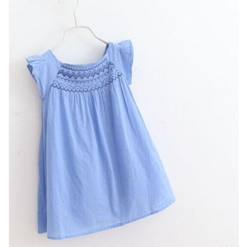 New Arrival Baby Girls Embroidery Dresses Girls Summer Brief Cute Dress Kids Summer Cotton Dresses Flying-sleeve Dress
