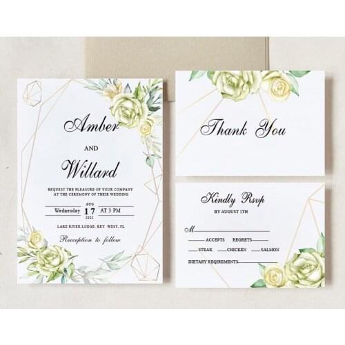 Editable Cards KC38 (Envelope+Homepage+Thank You Card+Receipt) Wedding Invitation Party Favor Engagement Anniversary Decoration
