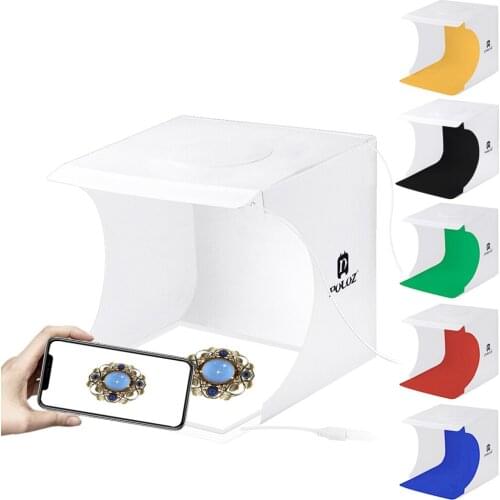 PULUZ Portable Lightbox Photo Studio Box Tabletop Shooting Light Box Tent + Shadowless Bottom Light + 2*LED Panels + 6*Backdrops